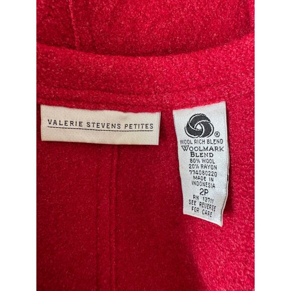 Vintage VALERIE STEVENS Boiled Wool Blazer Size 2P Cherry Red Preppy Career - Picture 6 of 8